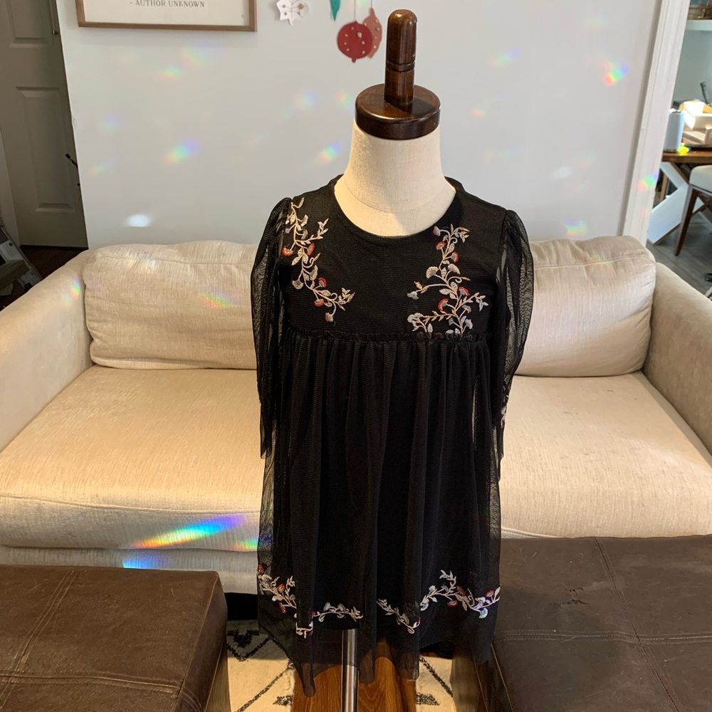 Sheer Embroidered Black Dress Americana Style